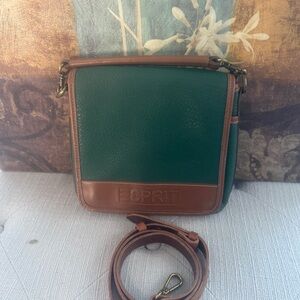 Esprit Green and Brown Leather crossbody